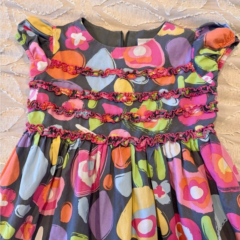 Hanna Andersson Floral Ruffle Dress Girls Size 120 Soft Cotton Spring
